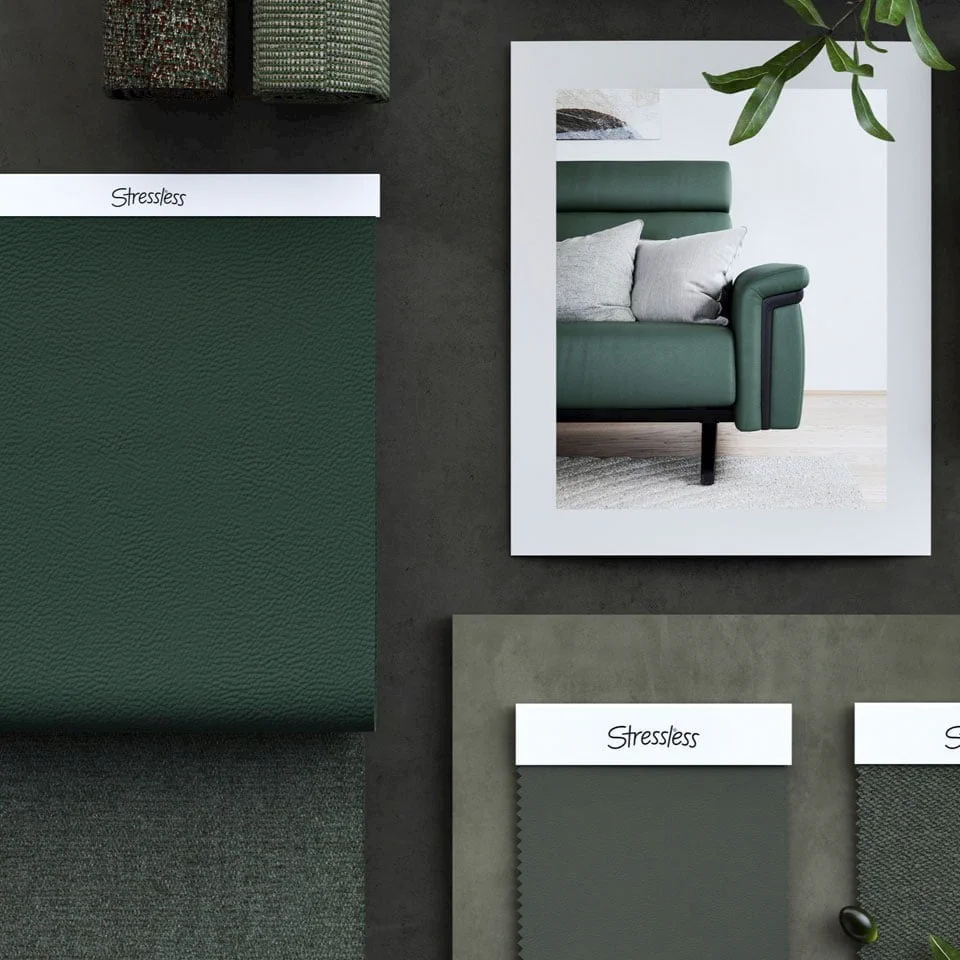GreenMaterials960x960 The Most Comfortable Stressless Close-up of Stressless leather material in a new color, highlighting its soft texture and premium quality
