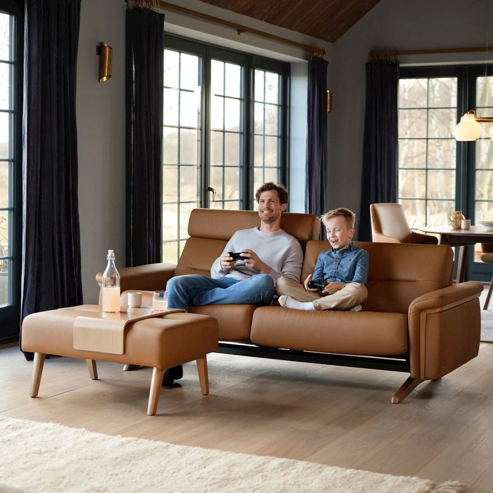 StellawoodPalomaNewCognac960x960 The Most Comfortable Stressless Close-up of Stressless Stella leather in a rich color, showcasing its soft texture and elegant finish, designed for ultimate comfort and style