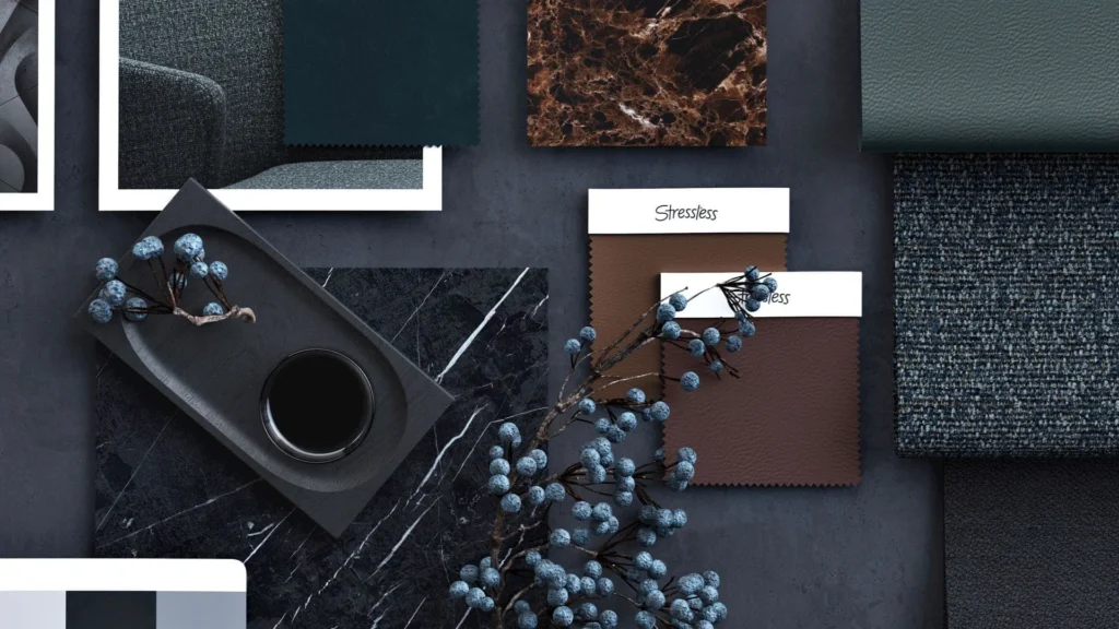 rich1920x1080 The Most Comfortable Stressless Stressless leather material in a rich new color, showcasing the texture and quality of the fabric on a product display