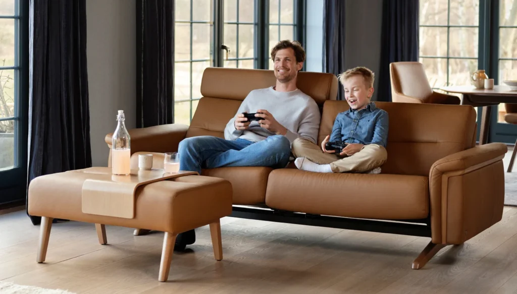 StellaWoodPalomaNewCaramelFatherSon1440x820 2 The Most Comfortable Stressless home stella sofa wood comfy